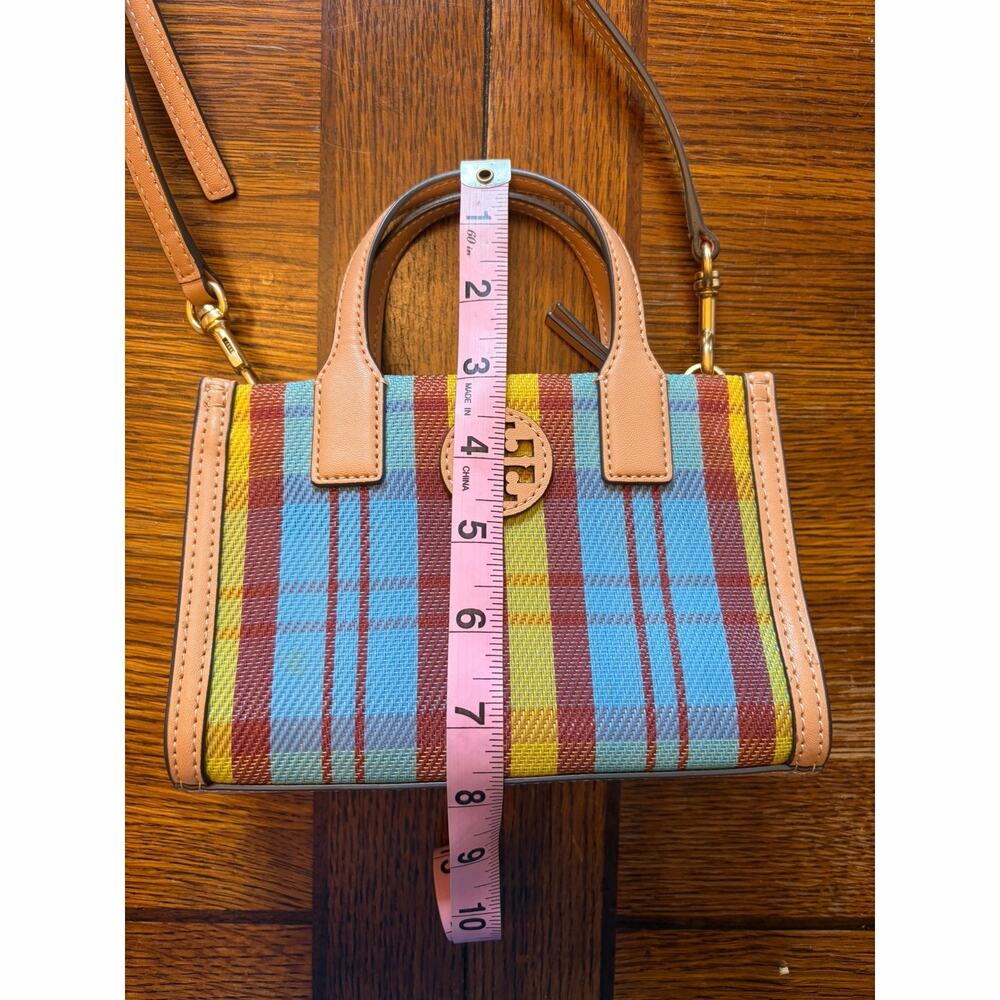 Tory Burch Ella Mini Plaid Top Handle Crossbody Tote Bag Multicolor Leather Trim - Picture 11 of 16